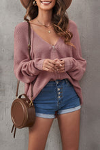Load image into Gallery viewer, Zipper V-Neck Dropped Sleeve Hooded Solid Sweater