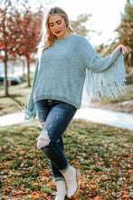 Load image into Gallery viewer, Gray Plus Size Fringed Long Sleeve Knit Sweater