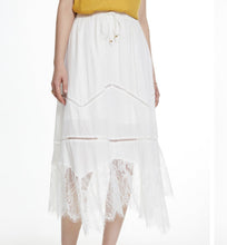 Load image into Gallery viewer, White Lace Asymmetrical Hem Maxi Skirt