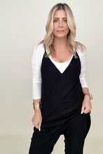 Load image into Gallery viewer, Textured Black Sleeveless V-Neck Pocketed Jumpsuit