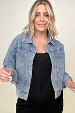 Load image into Gallery viewer, Rivet Studded Pocketed Denim Jacket
