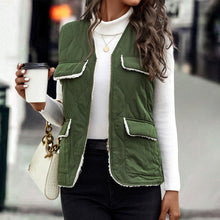Load image into Gallery viewer, Green V-Neck Side Pocket Zipper Up Vest Coat
