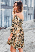 Load image into Gallery viewer, Multicolor Abstract Print Shirred Half Sleeve Square Neck Mini Dress
