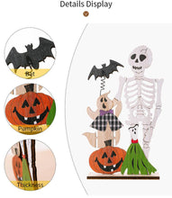 Load image into Gallery viewer, Wooden Halloween Skull Pumpkin Spring Bat Ornament
