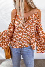 Load image into Gallery viewer, Floral Cold-Shoulder Flare Sleeve Blouse
