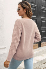 Load image into Gallery viewer, Ribbed Openwork Sleeve Round Neck Pullover Sweater
