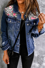Load image into Gallery viewer, Mixed Print Distressed Button Front Denim Jacket
