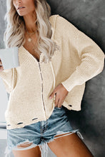Load image into Gallery viewer, Zipper V-Neck Dropped Sleeve Hooded Solid Sweater
