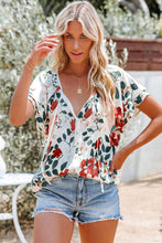 Load image into Gallery viewer, White Floral Print Buttons Tiered Ruffled Short Sleeve Shirt
