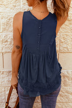 Load image into Gallery viewer, Lace Detail Buttons Back Sleeveless Top
