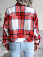 Load image into Gallery viewer, Plaid Collared Neck Drop Shoulder Jacket
