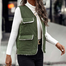 Load image into Gallery viewer, Green V-Neck Side Pocket Zipper Up Vest Coat
