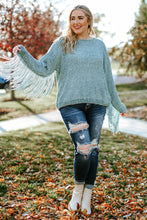 Load image into Gallery viewer, Gray Plus Size Fringed Long Sleeve Knit Sweater
