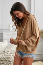 Load image into Gallery viewer, Zipper V-Neck Dropped Sleeve Hooded Solid Sweater
