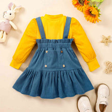 Load image into Gallery viewer, Puff Sleeve Round Neck Top and Buttoned Overall Dress Set
