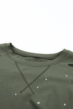 Load image into Gallery viewer, Green Distressed Bleached Asymmetric Hem Short Sleeve Top
