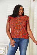 Load image into Gallery viewer, Double Take Floral Flutter Sleeve Notched Neck Blouse
