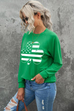 Load image into Gallery viewer, Green Raglan Sleeve Stripes Stars Clover Graphic Sweatshirt
