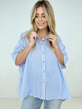Load image into Gallery viewer, Zenana "Lucky Stripes" Oversized Striped Short Sleeve Button-Up Shirt
