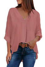 Load image into Gallery viewer, V Neck 3/4 Sleeve High Low Hem Shirt
