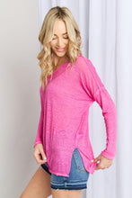 Load image into Gallery viewer, Zenana V-Neck Dropped Shoulder Slit Top in Hot Pink

