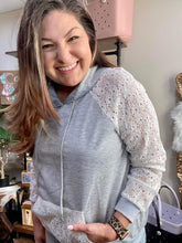 Load image into Gallery viewer, Lace Raglan Sleeve Drawstring Hoodie
