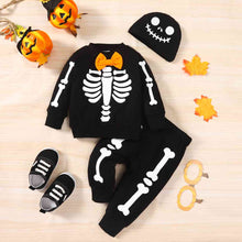 Load image into Gallery viewer, Skeleton Pattern Round Neck Sweatshirt and Bone Pattern Pants Set
