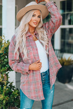 Load image into Gallery viewer, Plaid Curved Hem Dropped Shoulder Longline Shirt Jacket
