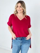 Load image into Gallery viewer, Zenana "Luxe" Rolled Sleeve Side Slit Hi-Low Hem Top
