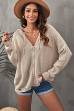 Load image into Gallery viewer, Zipper V-Neck Dropped Sleeve Hooded Solid Sweater
