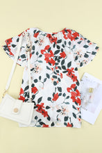 Load image into Gallery viewer, White Floral Print Buttons Tiered Ruffled Short Sleeve Shirt
