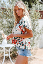 Load image into Gallery viewer, White Floral Print Buttons Tiered Ruffled Short Sleeve Shirt
