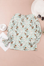 Load image into Gallery viewer, Green Floral Print Tie V Neck Button Up Blouse
