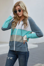 Load image into Gallery viewer, Zip-Up Raglan Sleeve Openwork Hooded Cardigan
