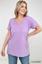 Load image into Gallery viewer, Zenana "Simply Spring" Ribbed V-Neck High-Low Hem Top with Side Slits
