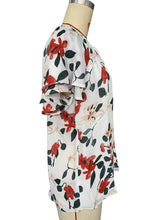 Load image into Gallery viewer, White Floral Print Buttons Tiered Ruffled Short Sleeve Shirt
