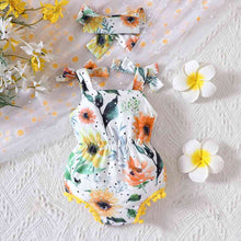Load image into Gallery viewer, Floral Bow Detail Pom-Pom Trim Romper
