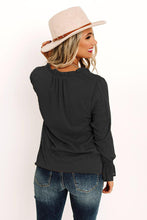 Load image into Gallery viewer, Swiss Dot Tie Neck Flounce Sleeve Blouse
