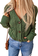 Load image into Gallery viewer, Green Front Pockets Buttons Textured Cardigan
