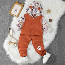 Load image into Gallery viewer, Long Sleeve Cat Pattern Hoodie and Pants Set
