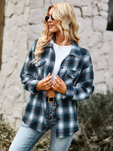 Load image into Gallery viewer, Plaid Button Front Curved Hem Shirt Jacket
