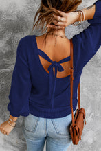 Load image into Gallery viewer, Double Take Tied Balloon Sleeve Round Neck Sweater
