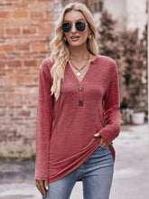 Load image into Gallery viewer, Double Take Buttoned Notched Neck Long Sleeve Top
