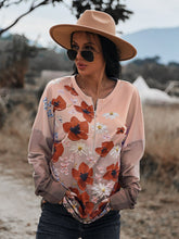 Load image into Gallery viewer, Floral Print Front Zipper Drop Shoulder Blouse

