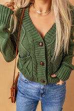 Load image into Gallery viewer, Green Front Pockets Buttons Textured Cardigan
