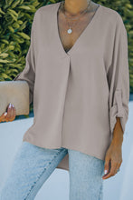 Load image into Gallery viewer, V Neck 3/4 Sleeve High Low Hem Shirt
