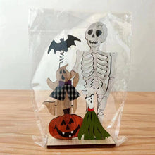 Load image into Gallery viewer, Wooden Halloween Skull Pumpkin Spring Bat Ornament
