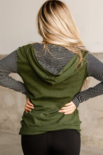 Load image into Gallery viewer, Green Half Zip Stripes Patchwork Hoodie
