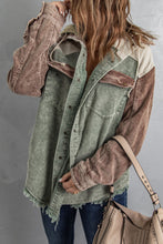 Load image into Gallery viewer, Green Color Block Button Down Hooded Corduroy Jacket
