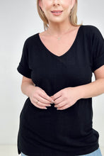 Load image into Gallery viewer, Zenana "Simply Spring" Ribbed V-Neck High-Low Hem Top with Side Slits
